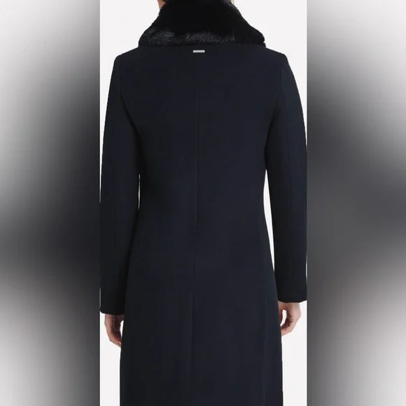 DKNY NWT Rare Black Wool-Blend Dress Coat w/ Plush Faux Fur Collar – XL - Picture 2 of 6